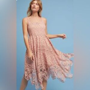 Anthropologie Maeve Aiza Lace Dress Blush Pink Midi Hank Dress Size 4